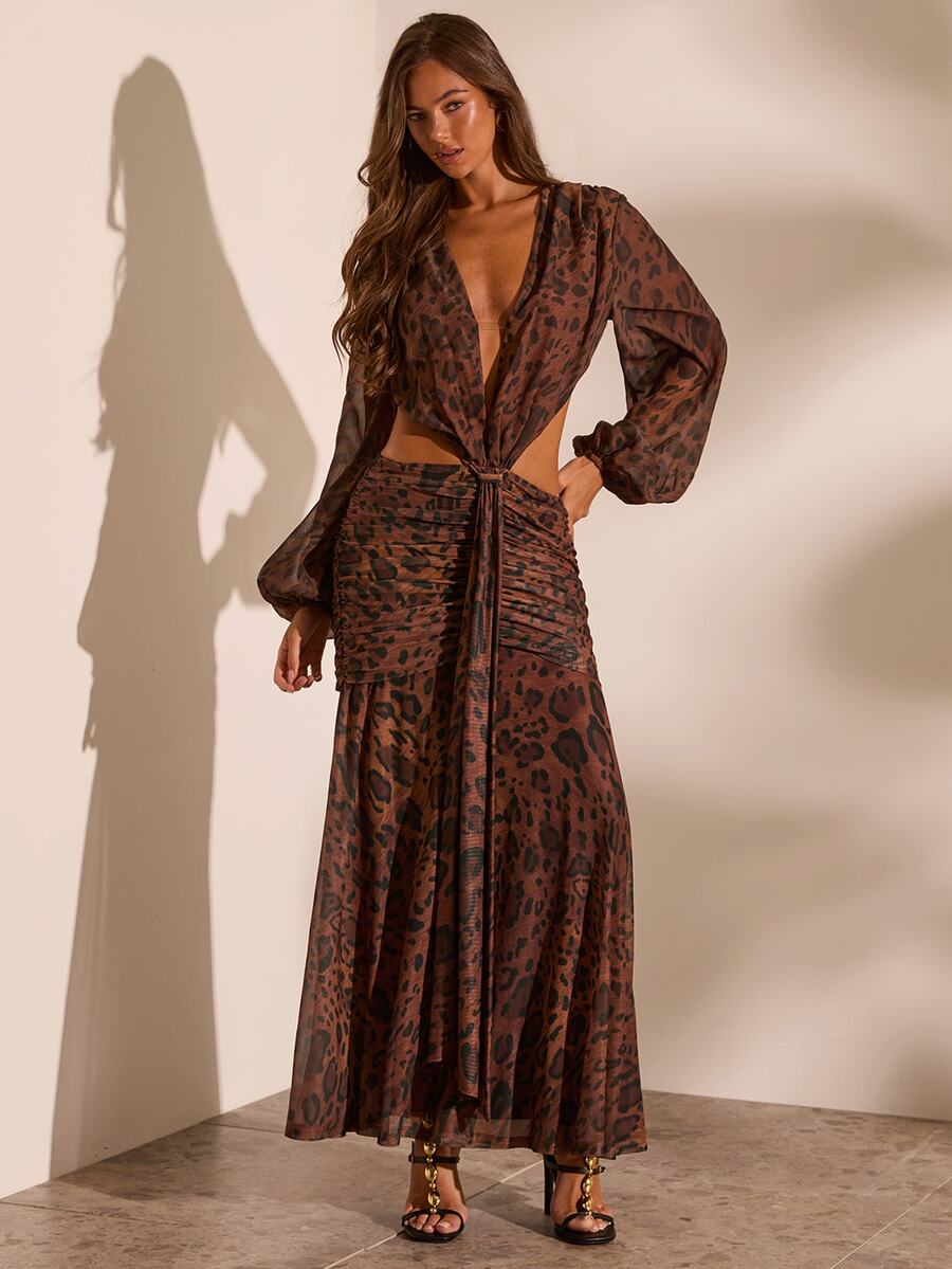 Opulessa Women's Fashion Sexy Leopard Print Backless Dress - Brown - View 1