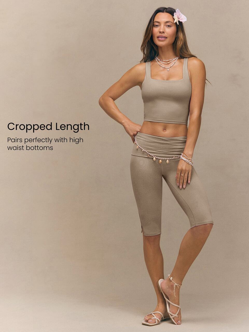 FeatherFit™ Active Ambition Buttery-Soft Square Neck Twisted Open Back Removable Cups Crop Active Tank Top Low Impact Yoga Pilates Studio Daily Wear