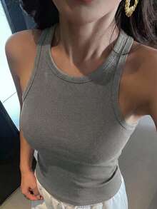 DAZY 素色修身圓領無袖背心女款內搭內衣 - 灰色 - 查看 6