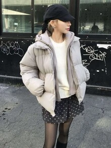 DAZY 純色彈性高腰緊身短版灰色夏季女款短褲 - 灰色 - 查看 7