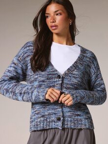 Athîral Women's Loose V-Neck Thick Mixed Yarn Knit Cardigan Sweater Jacket - Multicolor - View 4