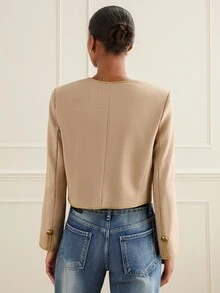 Lilora Women's Autumn Casual Vintage Double-Breasted Jacket - Khaki - View 2