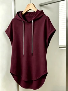 Franclia Plus Size Summer Casual Solid Color Hooded T-Shirt - Multicolor - View 4