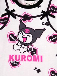 HELLO KITTY AND FRIENDS | SHEIN Gaun Anak Perempuan Motif Kartun dengan Lengan Berbentuk Kelopak Bunga dan Hiasan Pita - MultiWarna - View 5