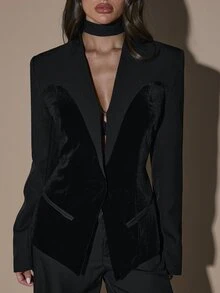 SHEIN BAE Fashionable Elegant Commuter Waist-Cinching Blazer - Black - View 7