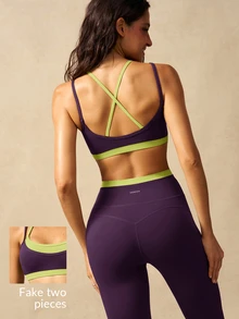 VARSIVA Women's Colorblock Patchwork Bra & Leggings Sports Activewear Set - Purple - View 1
