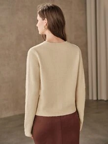 Anewsta Women's Elegant Winter Beaded Embroidery Decorated Knit Cardigan - Camel - View 2