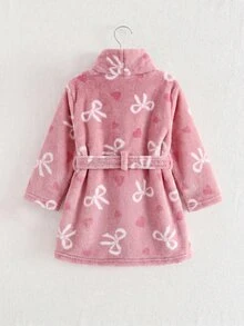 SHEIN 可愛毛茸茸蝴蝶結女嬰居家服，秋冬款 - 粉色 - 查看 2