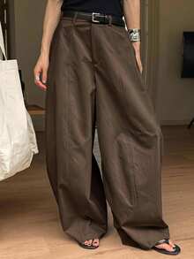 DAZY Solid Color Loose Harem Curved Leg Pants Casual Street Vacation Summer Women's Long Pants School - Brown - View 5