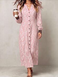 Glimmora Women's Autumn/Winter New Hot-Selling Line Leaf Floral Casual Versatile Long Dress - Multicolor - View 6