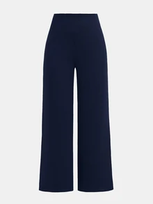 SHEIN Tween女孩秋冬針織長褲3件組，黑色、深灰色、淺灰色，高腰寬腰頭，修身直筒寬腿褲，百搭簡約舒適街頭風 - 藏蓝色 - 查看 9