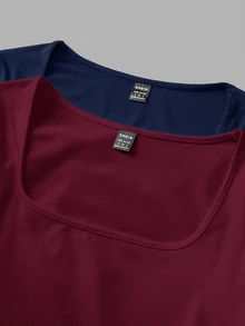 SHEIN EZwear 女款 2 件組 方領修身長袖休閒 T 恤連身衣套裝 - 彩色 - 查看 5