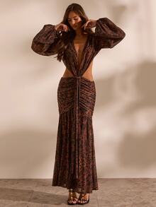 Opulessa Women's Fashion Sexy Leopard Print Backless Dress - Brown - View 1