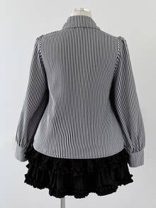 Sunspun Plus Size Women's Striped Casual Versatile Everyday Travel Shirt - Black and White - View 2