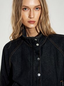 ATUI Studio Women's Fashion Single-Breasted Pocket Long Sleeve Denim Jacket - Dark Wash - View 2