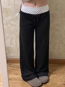 SHEIN Teen Girl Teen Girls Grey Knit Drawstring Casual Long Pants - Black and White - View 2