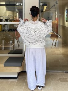 DAZY 女款碎花拉鍊連帽抽繩休閒運動衫 - 白色 - 查看 3