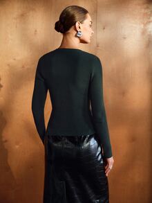 MOTF PREMIUM HEAVY HAND-EMBELLISHED RHINESTONE FITTED BASE LAYER KNIT SWEATER - Green - View 3