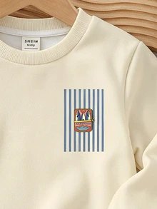 Young Boy Long Sleeve Crew Neck Sweatshirt With Cartoon Pattern, Suitable For Autumn/Winter - Multicolor - View 4
