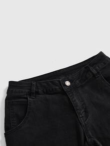 ROMWE Grunge Punk Flame Embroidered Contrast Color High Elasticity Skinny Flare Jeans - Black - View 3