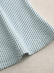 Lalippa ملابس علوية بياقة V وخصر مشدود وتصميم رقبة متقاطعة وأكمام خفاشية - أزرق فاتح اللون - مشاهدة 5