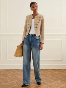 Lilora Women's Autumn Casual Vintage Double-Breasted Jacket - Khaki - View 6