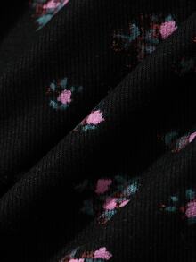 Dazy Maternity Ditsy Floral Fitted Elastic Square Neck Long Sleeve Casual Vacation Home Daily Spring Autumn Maternity Dress - Black - View 8
