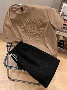Daypath Men's Letter Embossed Crew Neck Short Sleeve T-Shirt And Drawstring Waist Shorts Casual Set - Multicolor - View 5