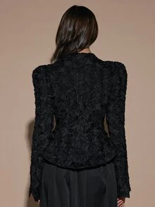SHEIN BAE Jaket Pesta Elegan dengan Lengan Berhiaskan Kelopak Bunga 3D - Hitam - View 2