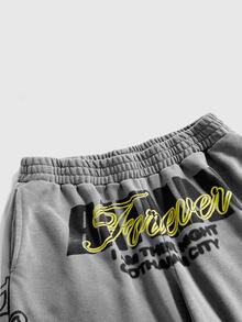 Batman X ROMWE Distressed Washed Knit Street Letter Print Casual Women's Sweatpants, Autumn/Winter - Light Grey - View 3