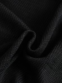 GlowEve CURVE 1pc Women's Plus Size Round Neck Fitted Elegant Long Sleeve Asymmetrical Hem Contrast Lace Knit Cardigan, Suitable For Daily Commute And Date, Spring And Autumn - Black - View 3