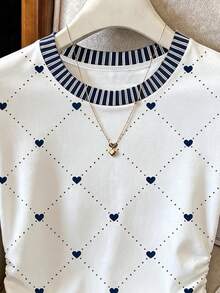 Rafferiza 女款 T-shirt 夏季外出上衣 收腰設計 全心印花圖案 白色 休閒日常百搭 - 彩色 - 查看 3