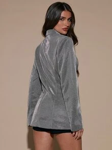 SHEIN BAE Blazer Berkilau untuk Pesta Mode - Perak - View 2