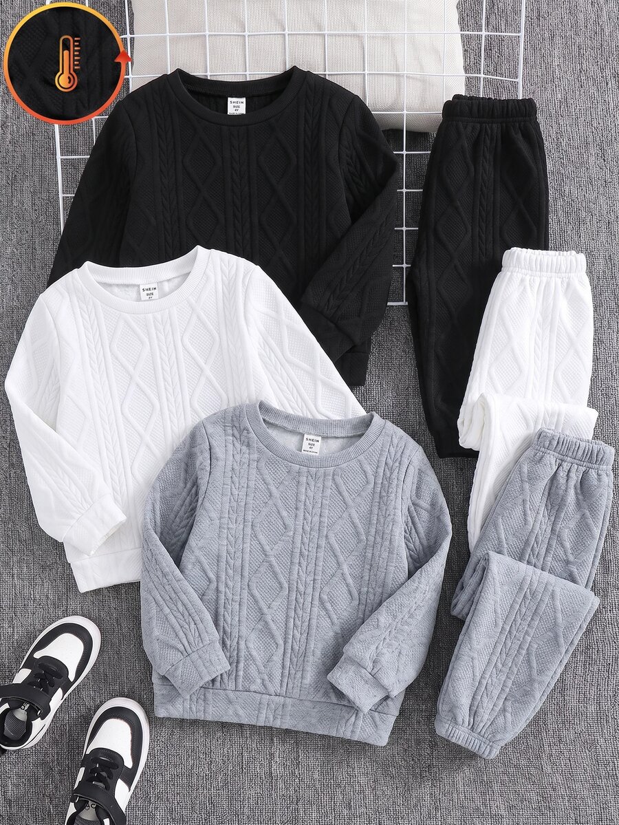 SHEIN 6pcs/Set Young Boy Kids Casual Cute Letter Pattern Crew Neck Sweatshirt And Fit Autumn Pants,Back-To-School Winter School 2-Piece Outfit Multi-Pack - Multicolor - View 1