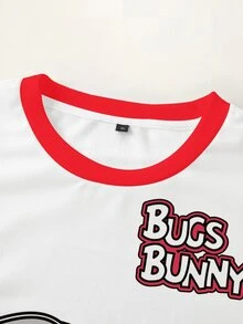 LOONEY TUNES X SHEIN Plus Size Women's Crew Neck Letter Cartoon Print Casual Everyday Sweatshirt Fall - White - View 3