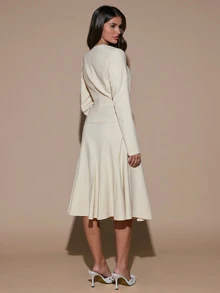 SHEIN BAE Women's Solid Color Long Sleeve Single-Breasted Blazer And Skirt Elegant Suit Set - Apricot - View 2