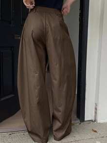 DAZY Solid Color Loose Harem Curved Leg Pants Casual Street Vacation Summer Women's Long Pants School - Brown - View 2