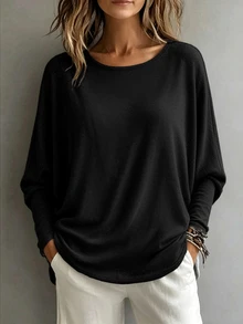 Breezaya Women's Solid Color Minimalist Versatile Top For Daily Commute - Black - View 6
