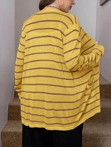 SHEIN LUNE 大尺碼女款純色黑色秋季針織開襟衫，附口袋，度假穿搭 - 彩色 - 查看 9