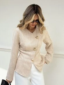 Serisse Women's Elegant French Commuter Office Jacket For Autumn Beige - Apricot - View 4