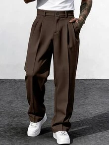 Manfinity Homme Quần tây nam size lớn màu nâu thời trang đa năng - màu nâu - Xem 1