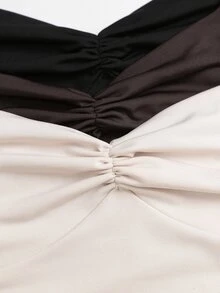 Sweetra New European And American Sexy Style Halter Neck Ruched Cinched Waist Apricot, Coffee Brown And Tops 3-Piece Set - Multicolor - View 4
