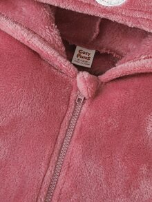 Cozy Pixies 女嬰可愛熊刺繡加厚抓絨連身衣 休閒百搭保暖 秋冬新款 - 粉色 - 查看 4