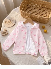 SHEIN 女嬰可愛休閒粉色花卉圖案連帽秋季外套 - 淺粉色 - 查看 3