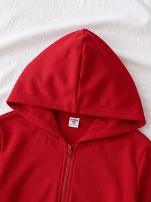 Tween Girl Autumn/Winter New Light Gray Zip-Up Knit Sweatshirt - Red - View 4