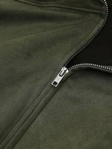SHEIN Women's Autumn/Winter Casual Outing Commute Suede Fleece Loose Long Sleeve Jacket - Army Green - View 7
