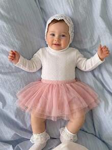 Baby Girl Rib-Knit Turtleneck Autumn Bodysuit - White - View 1