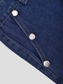 Elenzga Celana Panjang Denim Biru Tua Wanita Serbaguna untuk Semua Musim, Motif Kancing, Banyak Saku, Potongan Lebar - Dark Wash - View 6