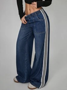 Jeanoix Plus Size Women's Casual Versatile Daily Wear Denim Jeans With Pockets - Blue - View 1