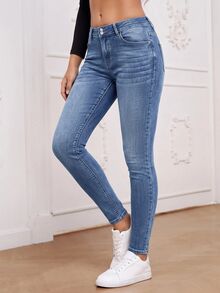 Rivivi Plus Size Casual Washed Slim Fit Jeans - Blue - View 1